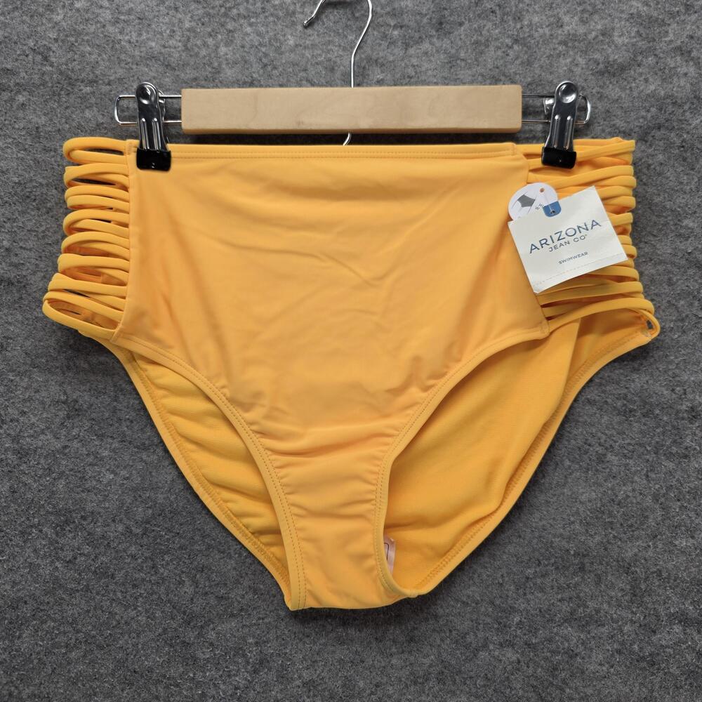 Arizona Jean Co Bikini Bottom Womens XL Yellow High-Waisted Lined Strappy